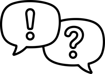Two overlapping speech bubbles one with an exclamation mark and one with a question mark