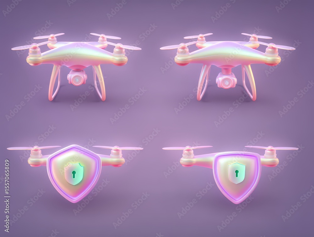 Poster innovative drone technology showcased with futuristic design emphasizing security features for safe 