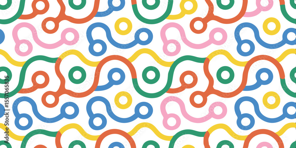 Poster playful lines: a vibrant and modern design of interconnected colorful lines dances across the view, 