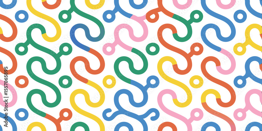 Poster colorful geometric link pattern: a playful arrangement of interconnected geometric links in vibrant 