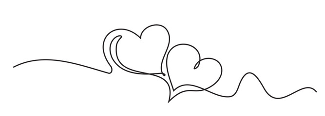 Heart one line art. Continuous linear love shape, wedding lineart icon, minimalist valentine day