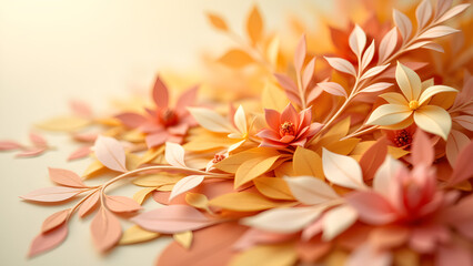 Intricate paper cut textures. Warm, muted tones create a delicate, layered effect. Abstract floral design. Craft, texture, artistry.