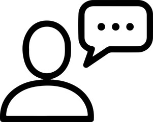 Simple black line icon of a person with a speech bubble and ellipses