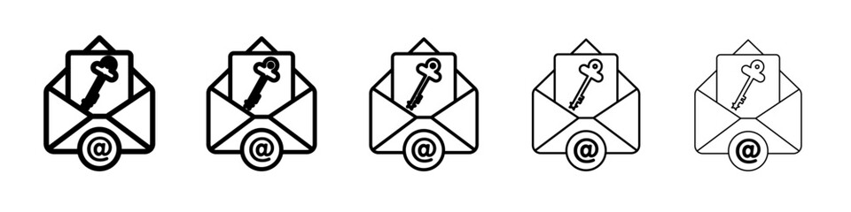 Email security key icon vector outline symbol or illustration