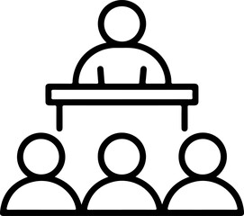Simple line icon representing a speaker addressing an audience in a meeting
