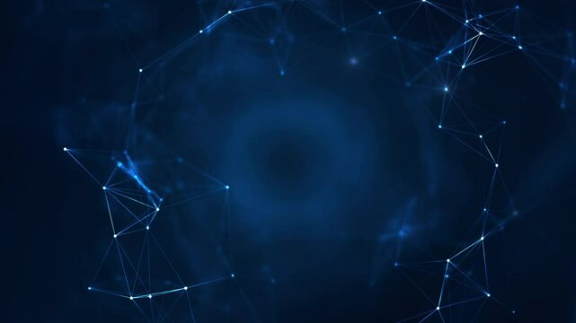 Abstract blue digital network with glowing connection points, representing data flow, global communication, technology networking, and futuristic digital infrastructure.