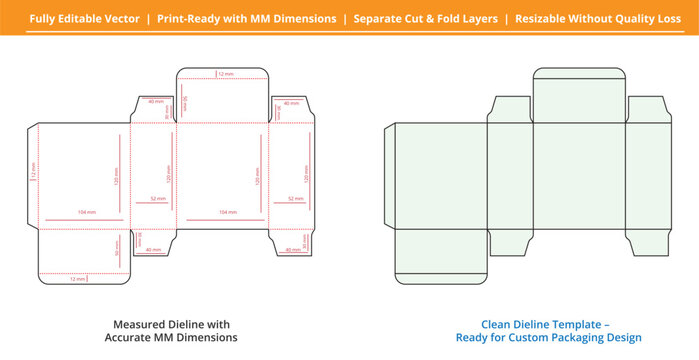 Custom Packaging Dieline Template with MM Dimensions | Print Ready Vector Die Cut Layout, dieline templete, dieline box template