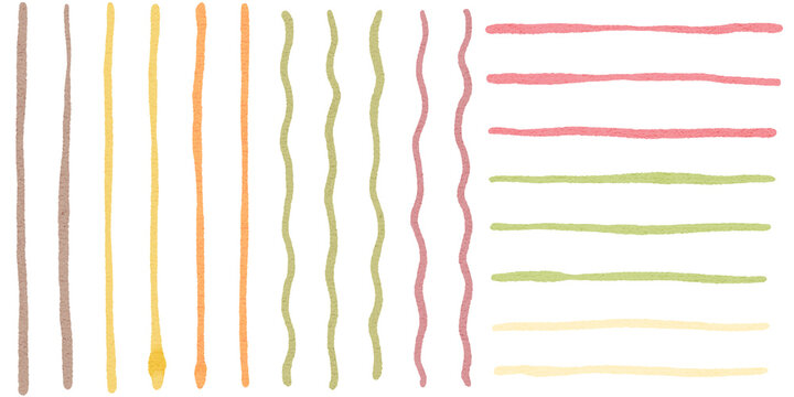 Autumn watercolor line material set Wavy lines and straight lines, cute hand-drawn illustrations / 秋の水彩ライン素材セット 波線・直線、かわいい手描きイラスト