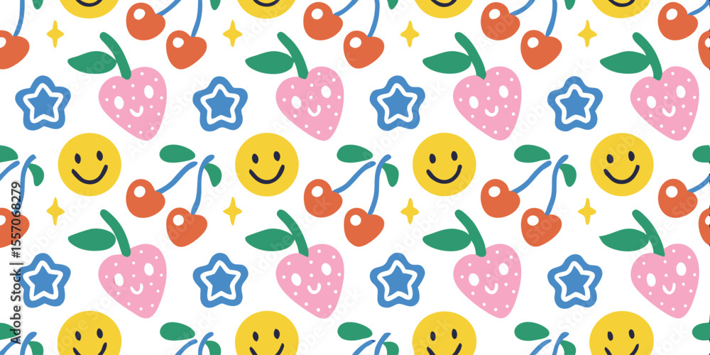 Poster cheerful pattern: this is a vibrant and cheerful seamless pattern featuring a delightful arrangement