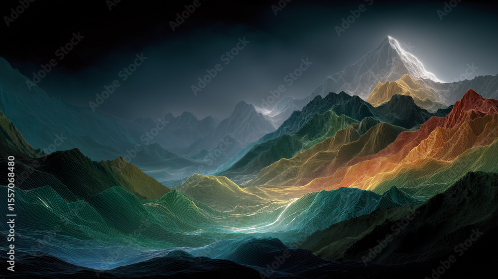 Poster abstract mountain range: a mesmerizing image of an abstract mountain range, the peaks and valleys pa