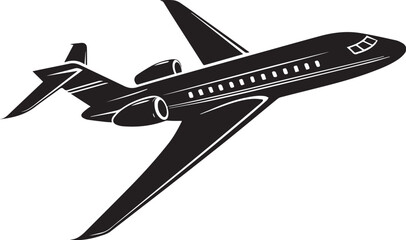 Silhouette of an airplane in side view, black vector icon in minimal style, simple aviation and travel transport symbol, isolated aircraft graphic on white background in PNG format