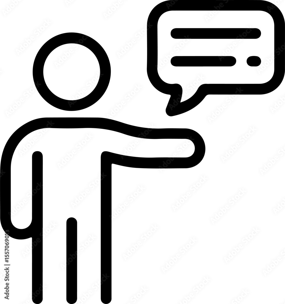 Poster simple icon of a person with a speech bubble indicating communication or conversation