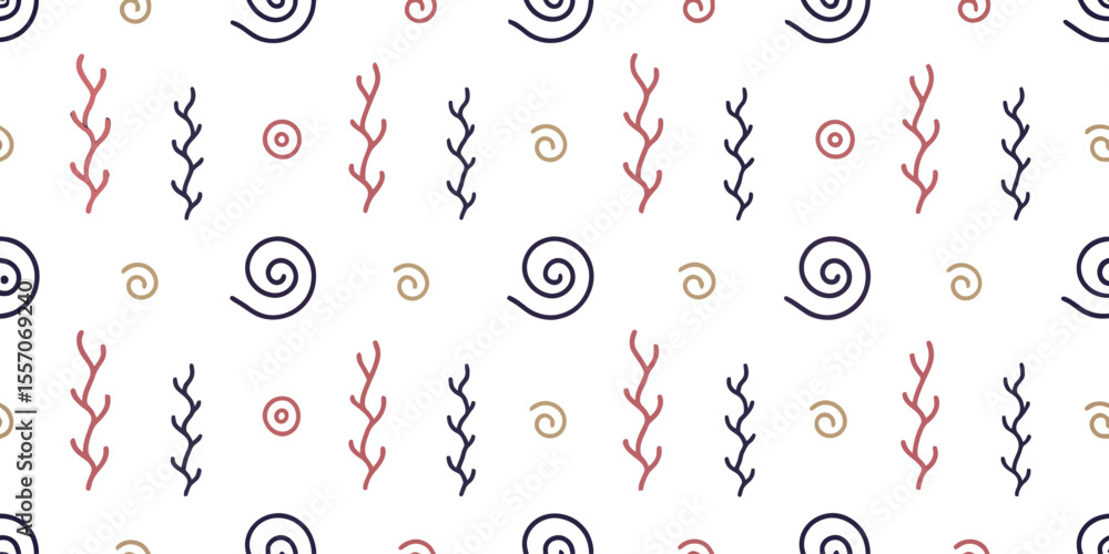 Aufkleber abstract seamless pattern of organic elements: featuring elegant spirals and delicate branch-like st