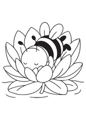 coloring book page bee sleeping inside flower