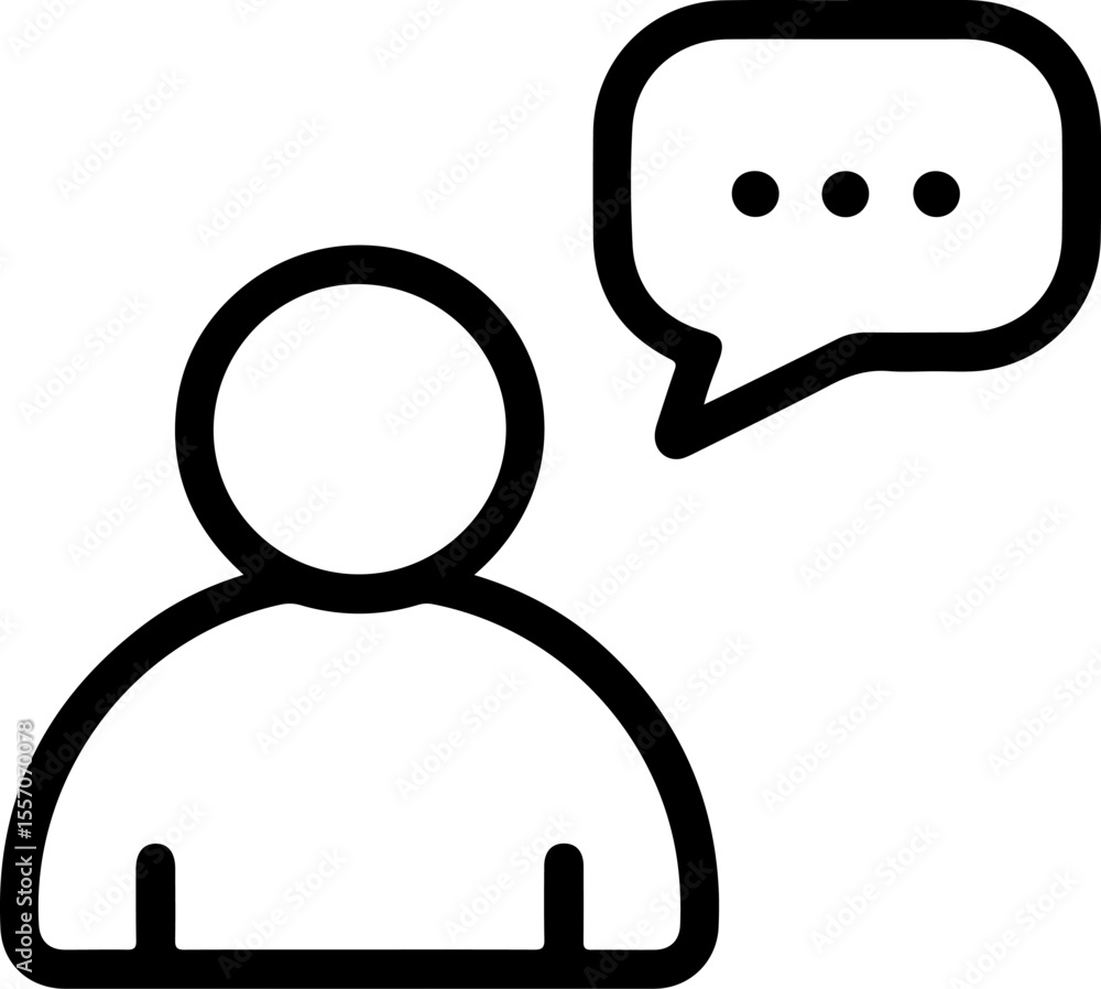 Poster simple icon representing a person talking with a speech bubble and ellipses