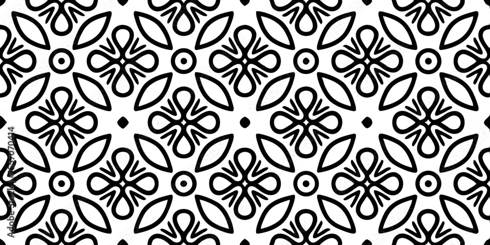 Aufkleber elegant monochrome pattern: a captivating monochrome pattern showcasing intricate floral and geometr