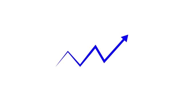 blue hand-drawn brush stroke arrow isolated on a white background. 3D red business arrow graph going up volatile market graph