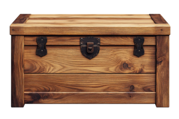 A sturdy wooden chest holding untold tales and dreams of forgotten adventures awaits discovery on transparent background