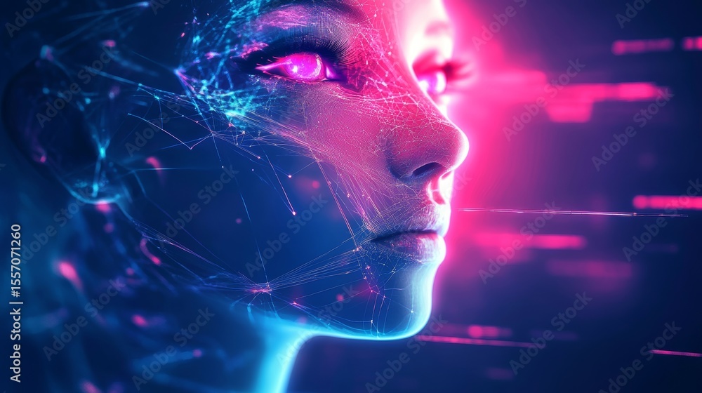 Poster futuristic artificial intelligence concept with glowing neural network