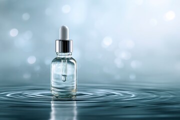 Naklejka premium Serum Dropper Bottle on Water Surface with Reflections