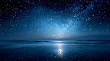 天の川が照らす静寂の海辺の夜景