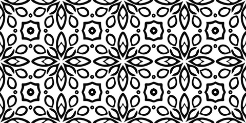 Geometric Floral Harmony: Intricate black and white floral pattern evokes a sense of balance and sophistication, perfect for adding a touch of elegance.