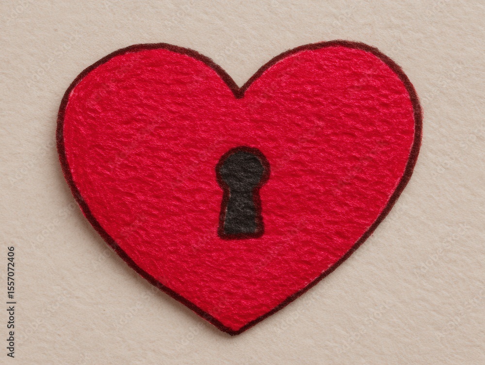 Poster a red heart symbol with a keyhole centralizing the concept of love and secrecy representing emotiona