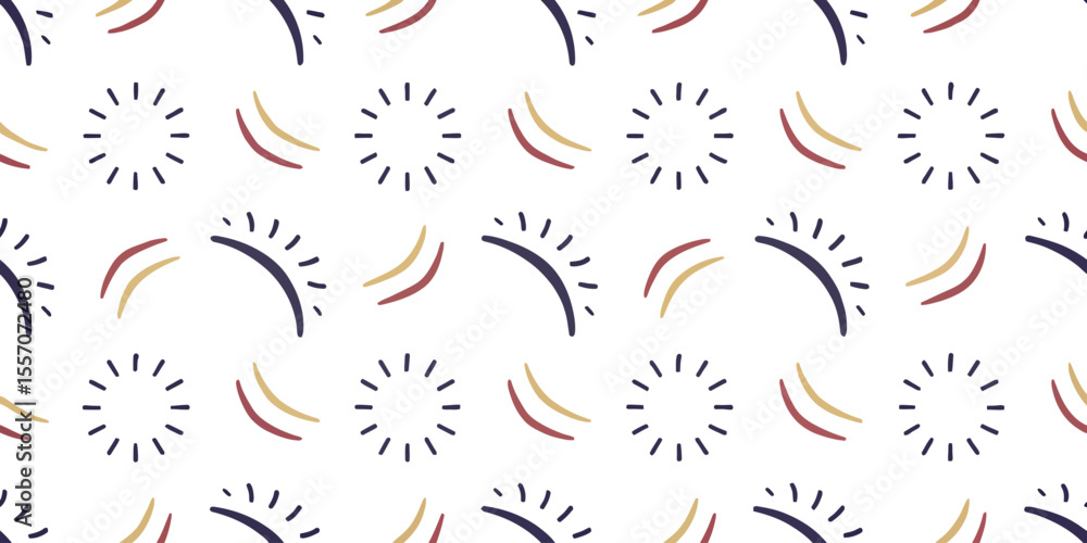 Poster abstract geometric pattern: a visually captivating pattern featuring stylized suns, curved lines, an
