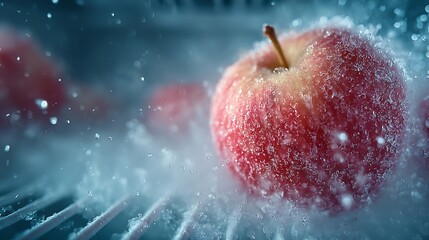 氷に包まれたフレッシュな冷凍リンゴのクローズアップ