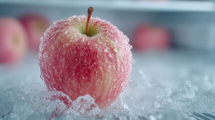 氷に包まれたフレッシュな冷凍リンゴのクローズアップ