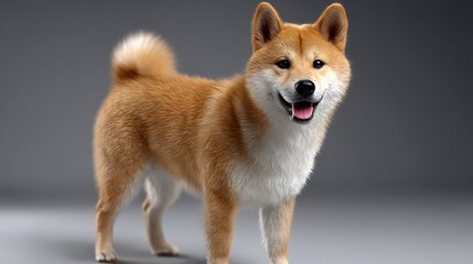 スタジオでポーズをとる可愛い柴犬