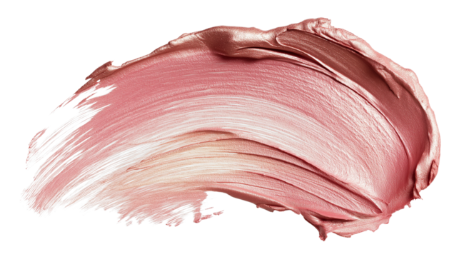 Smudge of highlighter makeup with metallic pink and champagne tones, cinematic lighting, isolated on white, PNG