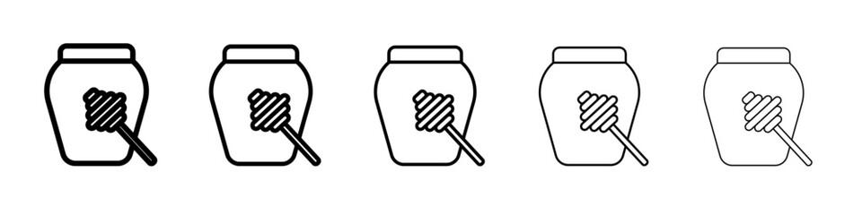 Honey jar with dipper icon vector outline symbol or illustration