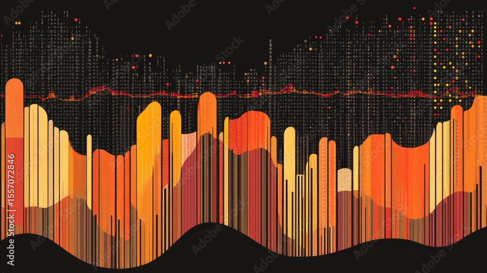 Aufkleber abstract data streams and digital landscape with warm color palette