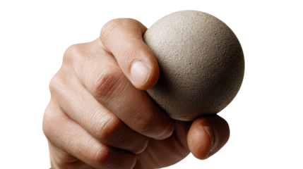 Hand holding a textured ball for leisure activities or exercise. transparent background
