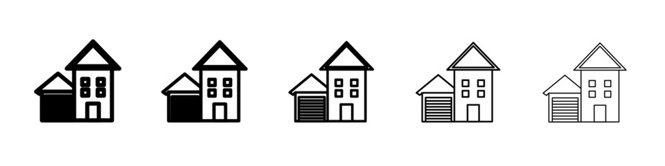 house with garage icon vector outline symbol or illustration