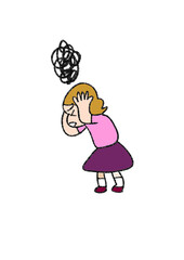 ショックで頭が痛くて頭を抱える女性