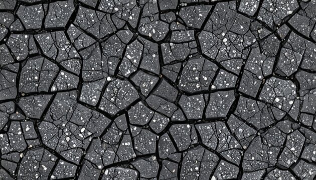 Seamless cracked asphalt pattern resembling a mosaic with flat-lay presentation offering a unique, textured background