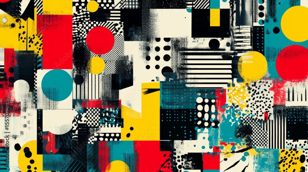 Poster abstract geometric composition with bold colors and dynamic textures