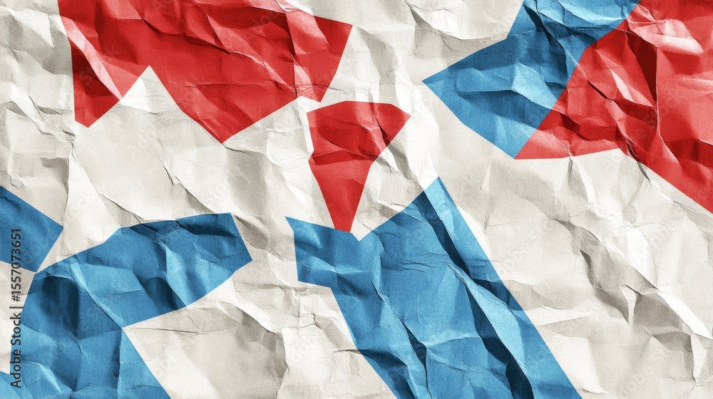 Aufkleber abstract geometric pattern with blue and red shapes on crumpled paper background