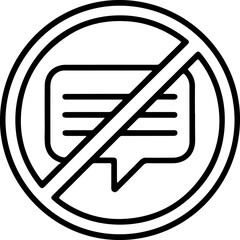 Black and white icon representing no communication or message blocked