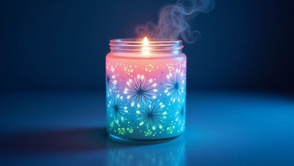 Burning Pink Blue Firework Candle Jar Glass flame