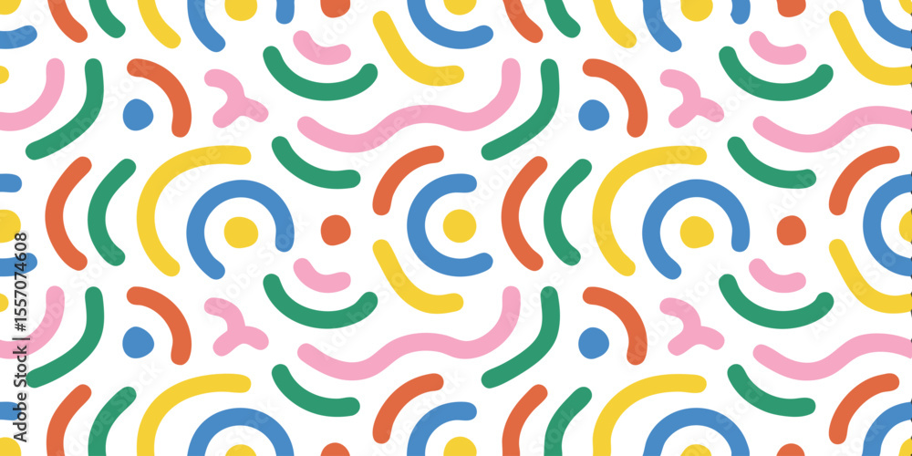 Poster geometric rhythm: a vibrant and dynamic pattern of playful shapes and colors in a seamless compositi