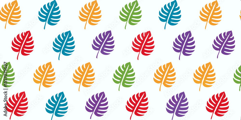 Aufkleber colorful leaf pattern: a vibrant pattern of multicolored leaves creates a dynamic and cheerful desig