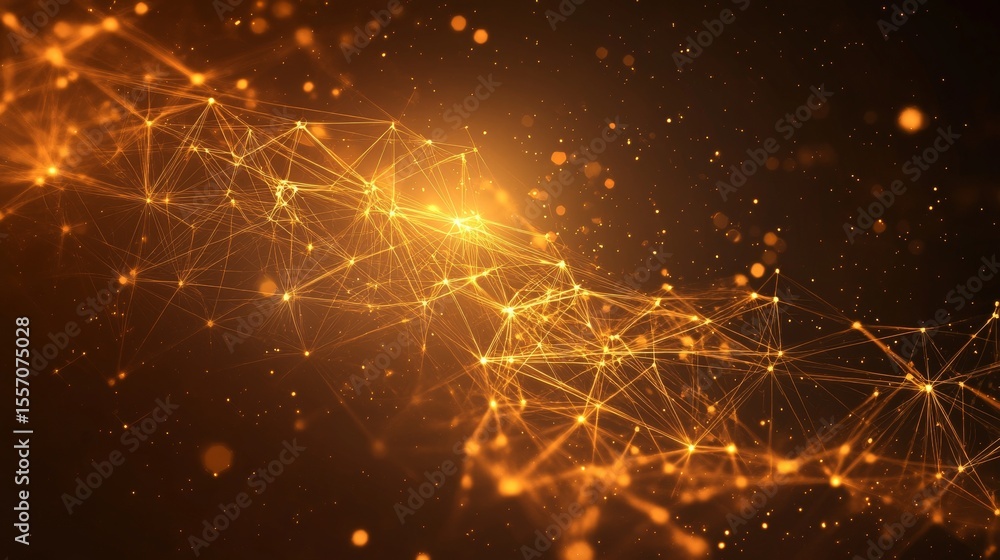 Poster luminous golden plexus structure: a connected network of light and sparkle