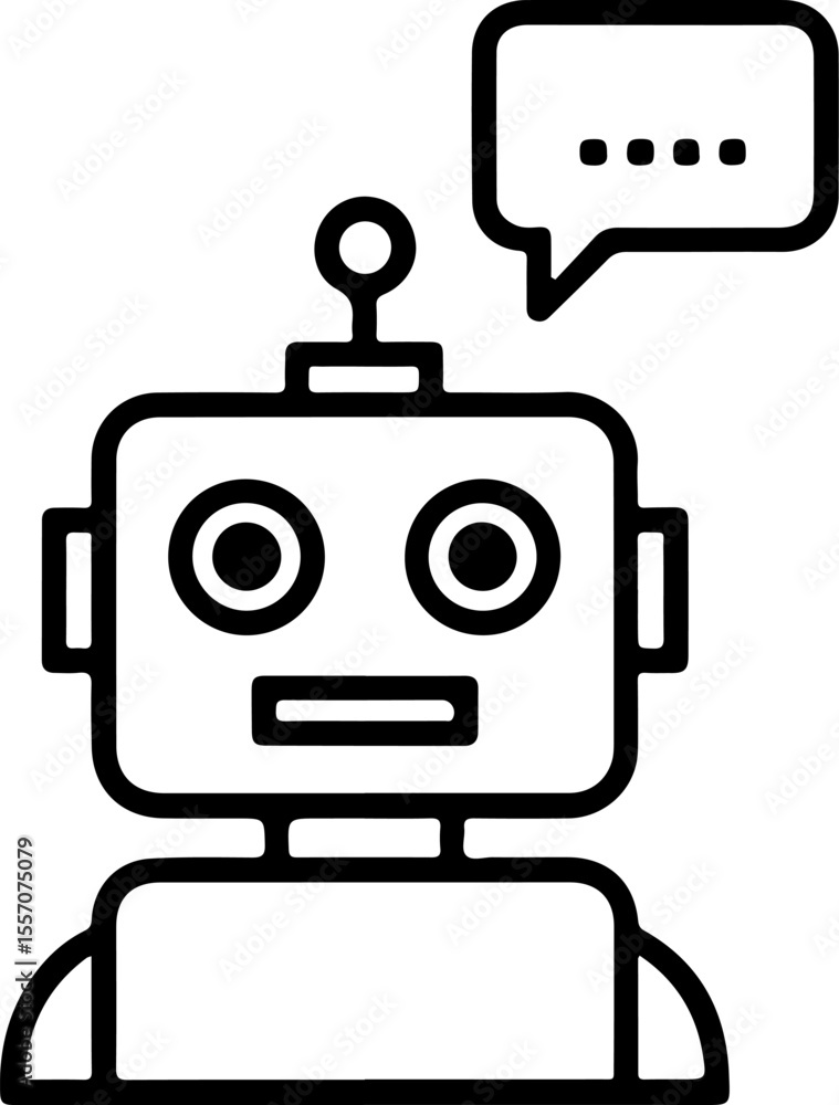 Poster friendly robot with a speech bubble indicating communication and conversation