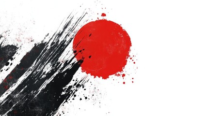 Abstract japan flag with brush strokes and grunge texture effect