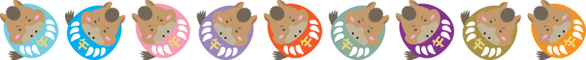 カラフルなだるまの馬キャラクター・午年素材（全9色セット）