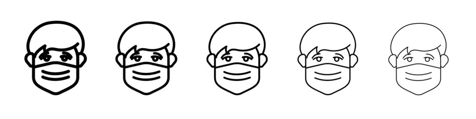 Man face with mask icon vector outline symbol or illustration