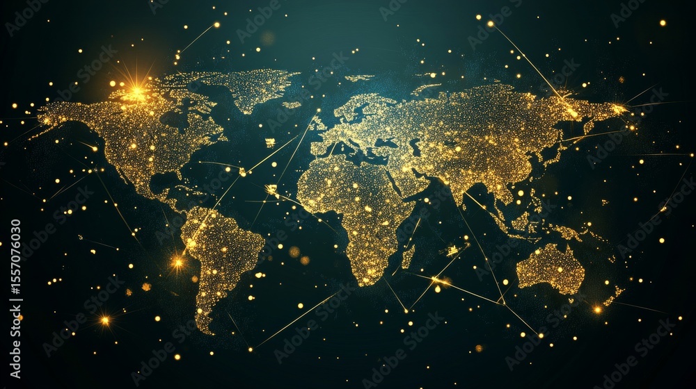 Aufkleber global connectivity network, a shining world map with interconnected points